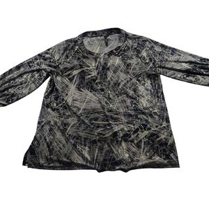 Cathy Womens XL Black Silver‎ Glitter Abstract Split Neck Long Sleeve Knit Top